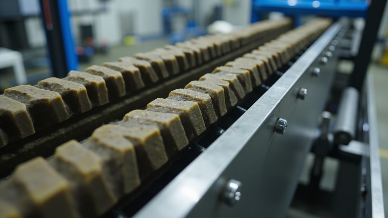 绿色聚氨酯涂层振动盘轨道特写